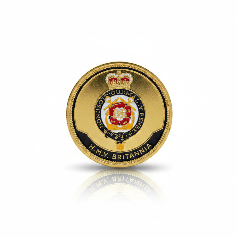 Britannia Ship and Crest Medal - Gold Tone