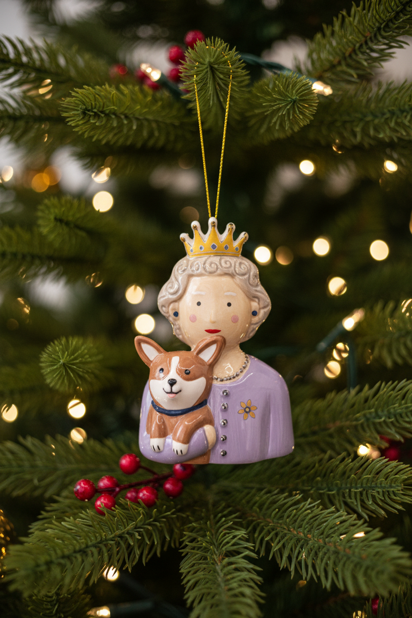 Queen and Corgi Ceramic Decoration