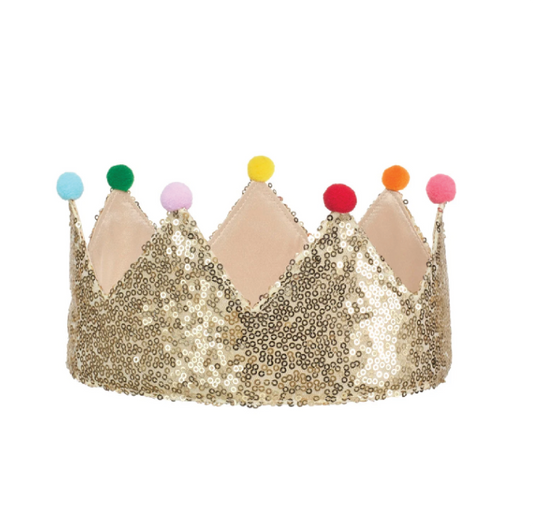 Gold Sequin Pom Pom Crown