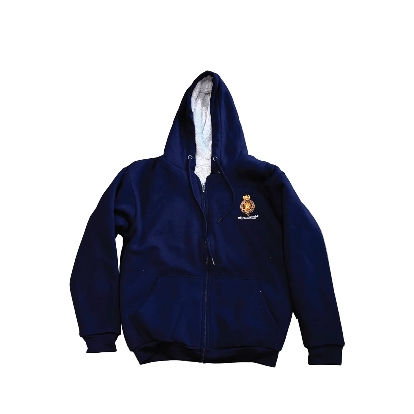 Britannia Crest Sherpa-Lined Hoodie Sweatshirt